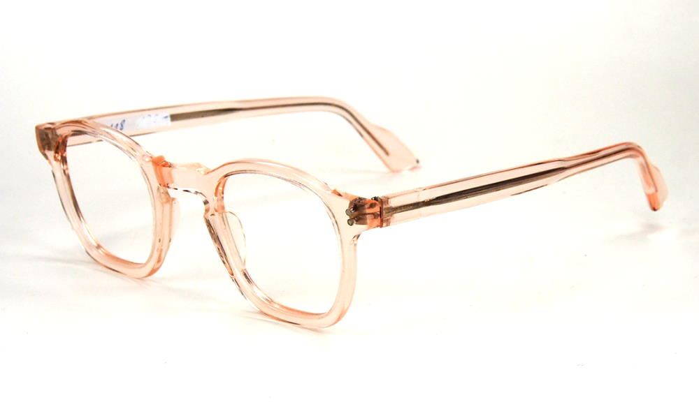 30er Jahre Brille aus Acetat, noch fabrikneu,  transparentrosé Material