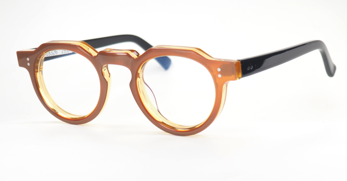 Lesca Lunettes Vintage Pantobrille in cognac mit schwarzen Bügeln – Bild 2