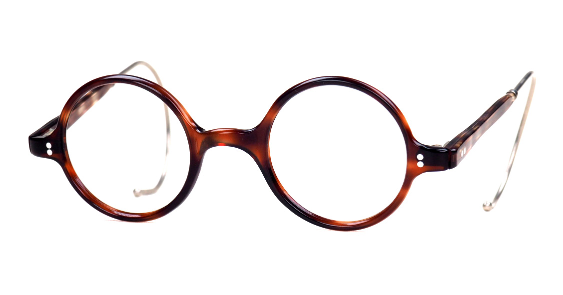 Runde Acetatbrille aus den 40er Jahren mit Sportbügeln