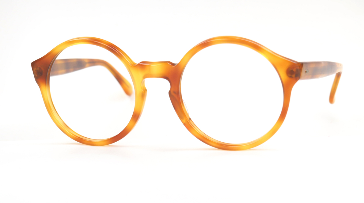 Runde Vintagebrille aus Acetat in havannahell, runde Form original 70er Jahre